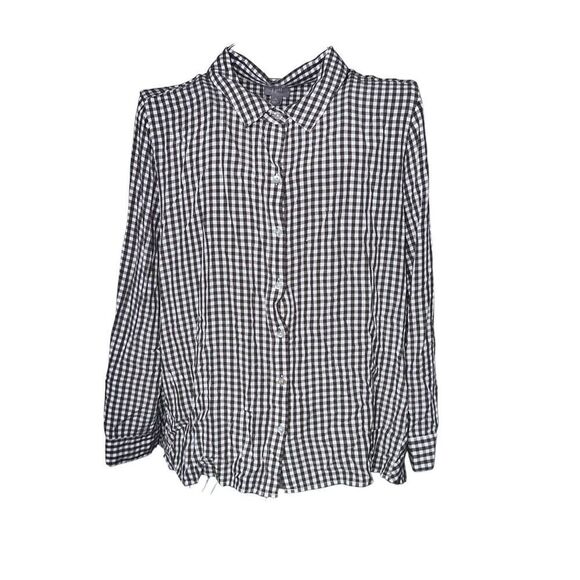 Beautiful J Jill Gingham Print Long Sleeve OLIVE GREENISH brown COLORED Button D - Picture 1 of 8